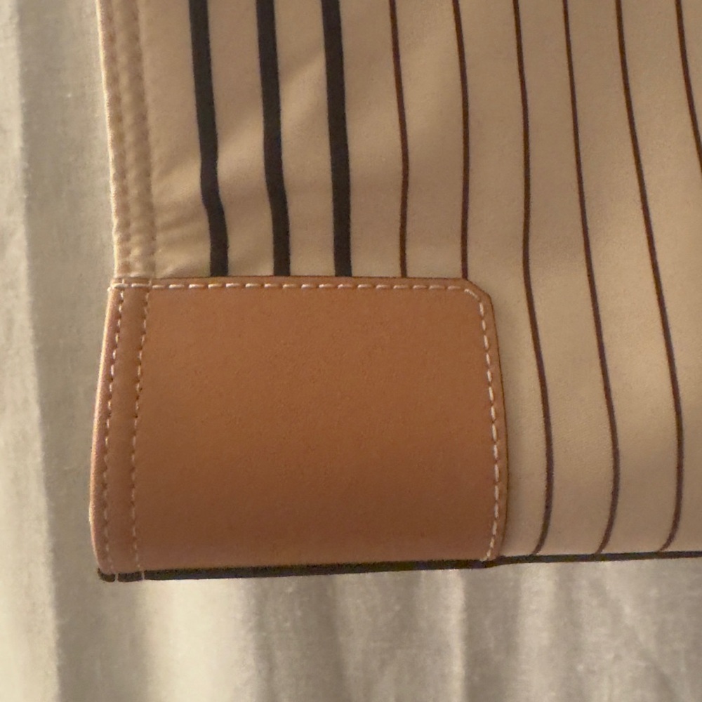 Tory Burch Striped Tan and Cream Ella Tote Bag Large - Picture 6 of 16